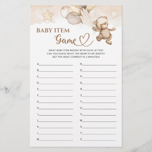 ベビーアイテムゲームテディベア赤ちゃんシャワー (正面)