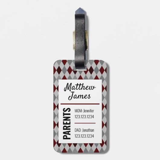 ベビーアギーマルーングレーパタアーガイルーンバッグラベル ラゲッジタグ (裏面縦)