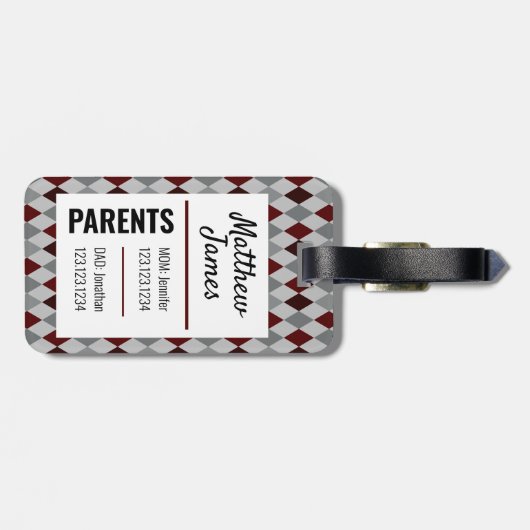 ベビーアギーマルーングレーパタアーガイルーンバッグラベル ラゲッジタグ (裏面横)