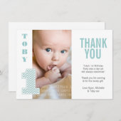 ベビーアクアシェブロン1st誕生日ありがとう写真 サンキューカード (正面/裏面)