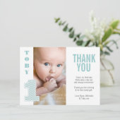 ベビーアクアシェブロン1st誕生日ありがとう写真 サンキューカード (スタンド正面)