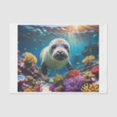 ベビーアザラシが海中のサンゴ礁に入る 薄葉紙 (正面)