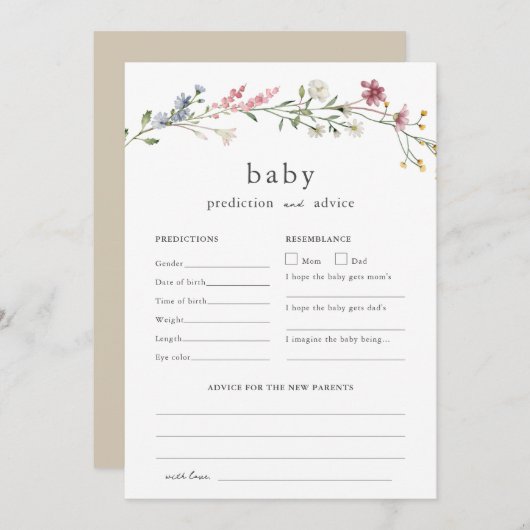 ベビーアドバイスと予測赤ちゃんシャワー野花 招待状 (正面/裏面)