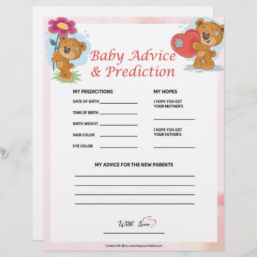 ベビーアドバイスと予測[テディベア] レターヘッド (正面/裏面)