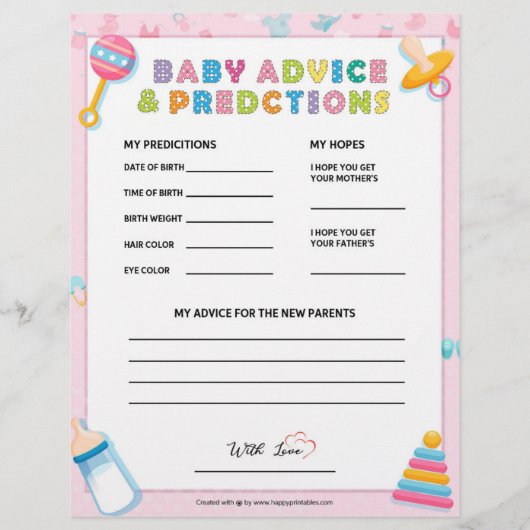 ベビーアドバイスと予測[ベビーの基本ピンク] レターヘッド (正面)