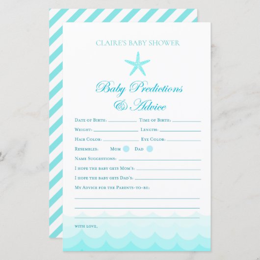 ベビーアドバイスと予測 – ベビーシャワーゲーム (正面/裏面)