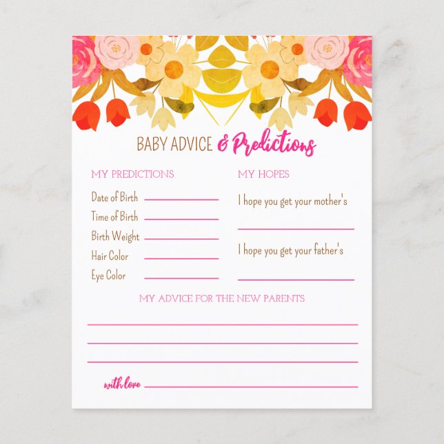 ベビーアドバイス及び予測ゲーム紙シート (裏面)