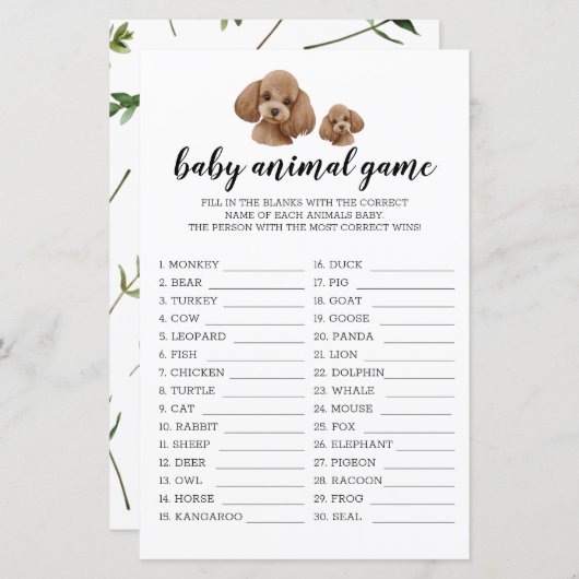 ベビーアニマルゲームブラウントイプードルウォーター色 (正面/裏面)