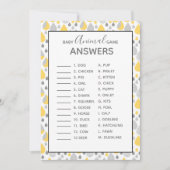 ベビーアニマルゲームベビーシャワーグレー/黄色 招待状 (正面)