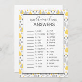 ベビーアニマルゲームベビーシャワーグレー/黄色 招待状 (正面/裏面)