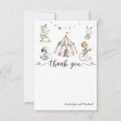 ベビーアニマルサーカス赤ちゃんシャワーサンキューカード サンキューカード (正面)