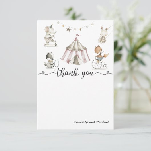 ベビーアニマルサーカス赤ちゃんシャワーサンキューカード サンキューカード (スタンド正面)