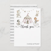 ベビーアニマルサーカス赤ちゃんシャワーサンキューカード サンキューカード (正面/裏面)