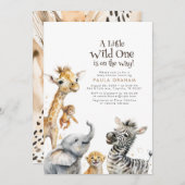 ベビーアニマルジャングルサファリワイルドキュート赤ちゃんシャワー 招待状 (正面/裏面)