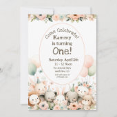 ベビーアニマルズファースト誕生日 招待状 (正面)