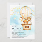 ベビーアニマルズホットエアバルーンに乗るベビーシャワー 招待状 (正面)