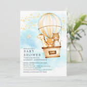 ベビーアニマルズホットエアバルーンに乗るベビーシャワー 招待状 (スタンド正面)