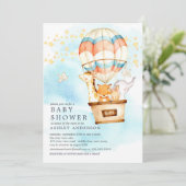 ベビーアニマルズホットエアバルーンに乗るベビーシャワー 招待状 (スタンド正面)