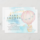 ベビーアニマルズホットエアバルーンに乗るベビーシャワー 招待状 (正面/裏面)