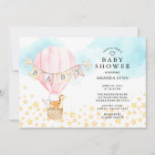 ベビーアニマルズホットエアバルーンベビーガールシャワー 招待状 (正面)
