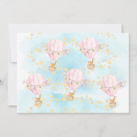 ベビーアニマルズホットエアバルーンベビーガールシャワー 招待状 (裏面)