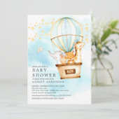 ベビーアニマルズホットエアバルーンライド男の赤ちゃんシャワー 招待状 (スタンド正面)