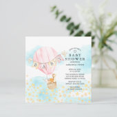 ベビーアニマルズホットエアバルーン乗り女の子ベビーシャワー 招待状 (スタンド正面)