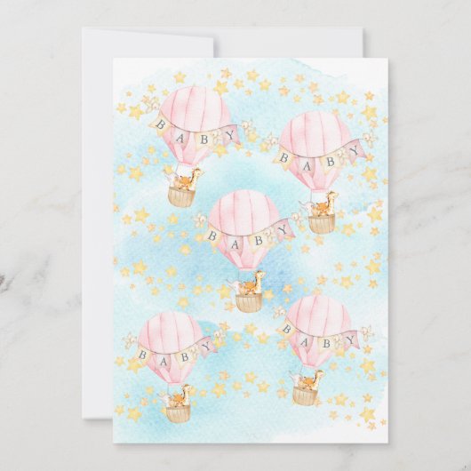 ベビーアニマルズホットエアバルーン男の赤ちゃんシャワー 招待状 (裏面)