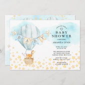 ベビーアニマルズホットエアバルーン男の赤ちゃんシャワー 招待状 (正面/裏面)