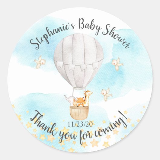 ベビーアニマルズホットエアバルーン赤ちゃんシャワーのお気に入り ラウンドシール (正面)