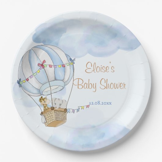 ベビーアニマルズホットエアバルーン赤ちゃんシャワー ペーパープレート (正面)