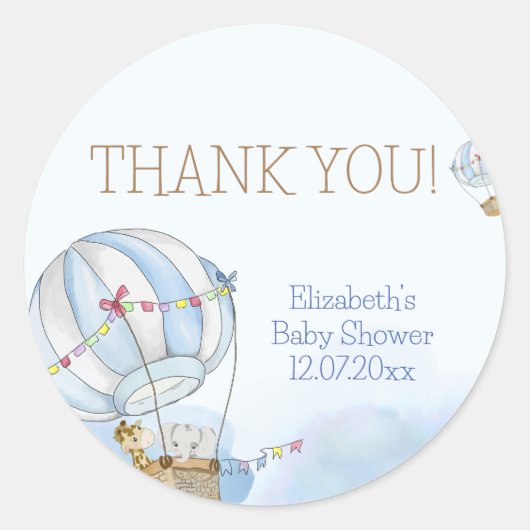 ベビーアニマルズホットエアバルーン赤ちゃんシャワー ラウンドシール (正面)