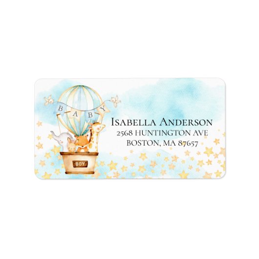 ベビーアニマルズホットエアバルーン赤ちゃんシャワー ラベル (正面)