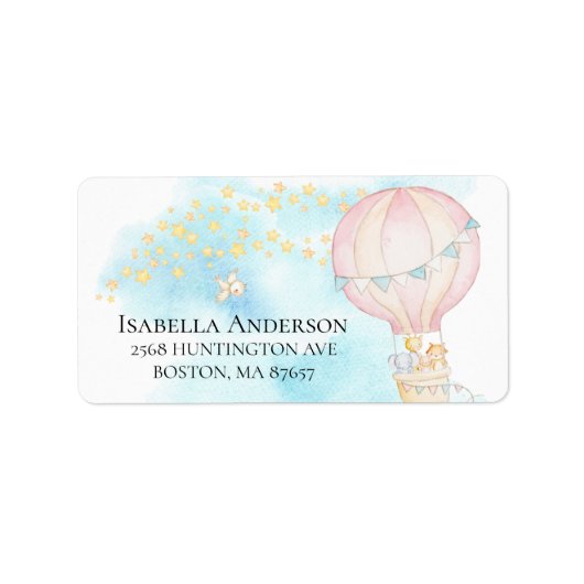 ベビーアニマルズホットエアバルーン赤ちゃんシャワー ラベル (正面)