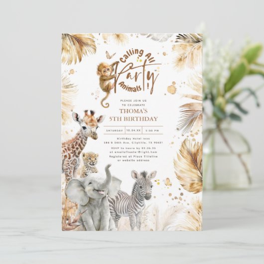 ベビーアニマルズワイルドジャングルサファリキュートおもしろい誕生日 招待状 (スタンド正面)