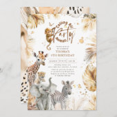 ベビーアニマルズワイルドジャングルサファリキュートおもしろい誕生日 招待状 (正面/裏面)