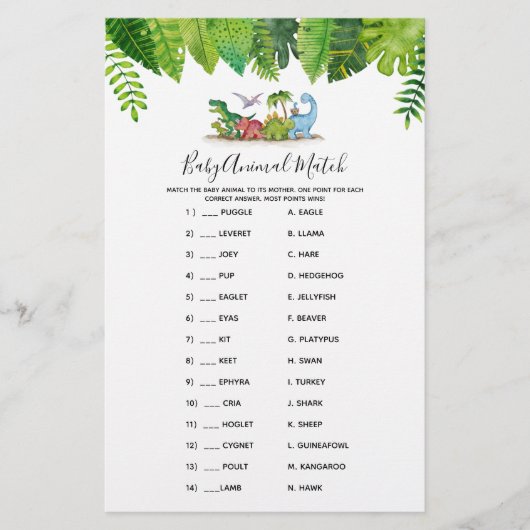 ベビーアニマルマッチ恐竜ベビーシャワーゲーム (正面)