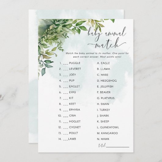 ベビーアニマルマッチ赤ちゃんシャワーゲーム 招待状 (正面/裏面)