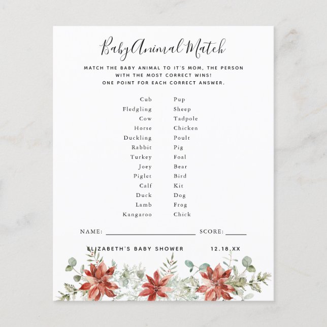ベビーアニマルマッチ |赤ちゃんシャワーゲーム (正面)