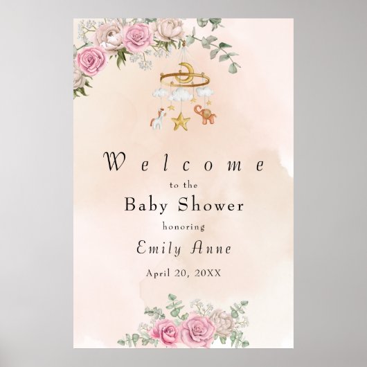 ベビーアニマル回転木馬ピーチ赤ちゃんシャワーポスター ポスター (正面)