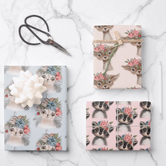 ベビーアニマル模様 ラッピングペーパーシート (正面)