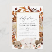 ベビーアニマル秋動物フローラベビーシャワー 招待状 (正面/裏面)