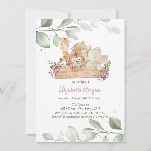 ベビーアニマル花葉咲き招待状 招待状 (正面)