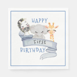 ベビーアニマル誕生日紙ナプキン スタンダードランチョンナプキン