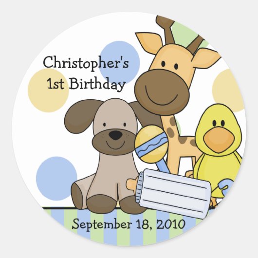 ベビーアニマル赤ちゃんシャワーステッカー ラウンドシール (正面)