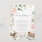 ベビーアニマル赤面花ベビーシャワーBy Mail 招待状 (正面/裏面)