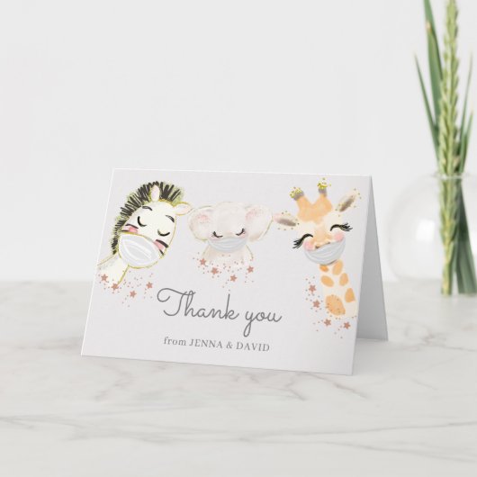 ベビーアニマル顔マスクサンキューカード カード (正面)