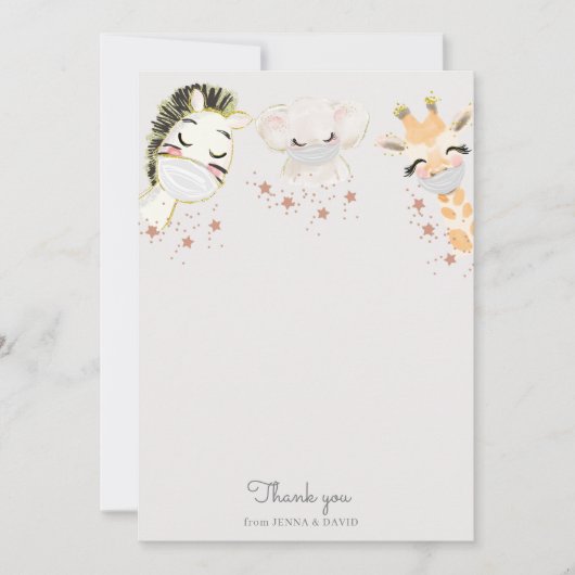ベビーアニマル顔マスクベビーシャワーサンキューカード サンキューカード (正面)