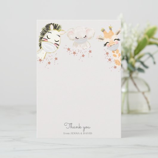 ベビーアニマル顔マスクベビーシャワーサンキューカード サンキューカード (スタンド正面)