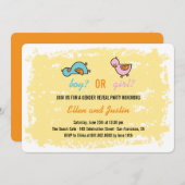 ベビーアヒルの男の子か女の子の性別を示すパーティー 招待状 (正面/裏面)